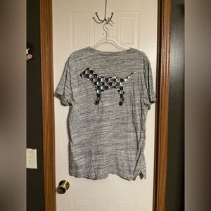 PINK Victoria's Secret Gray Marled Tee with Sequin Dog Logo
